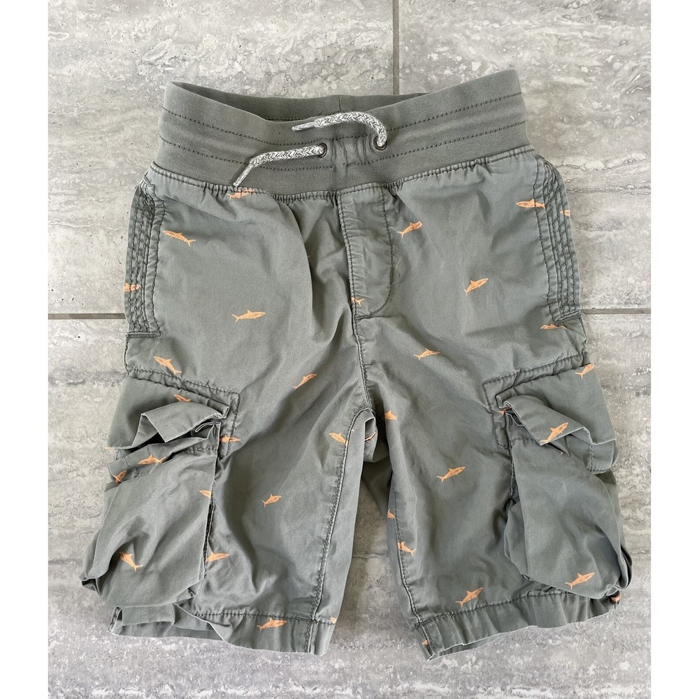 Gap Kids Cargo Shorts Green Orange Shark Print Pullup Small 6-7